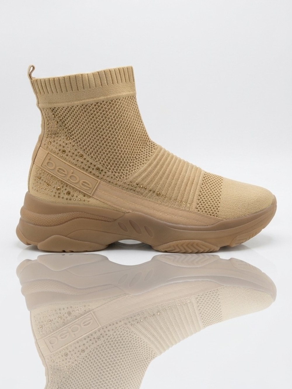 bebe Beige Knit Slip-On High-Top Sneakers with Stud Accents Size 10 - Picture 2 of 3